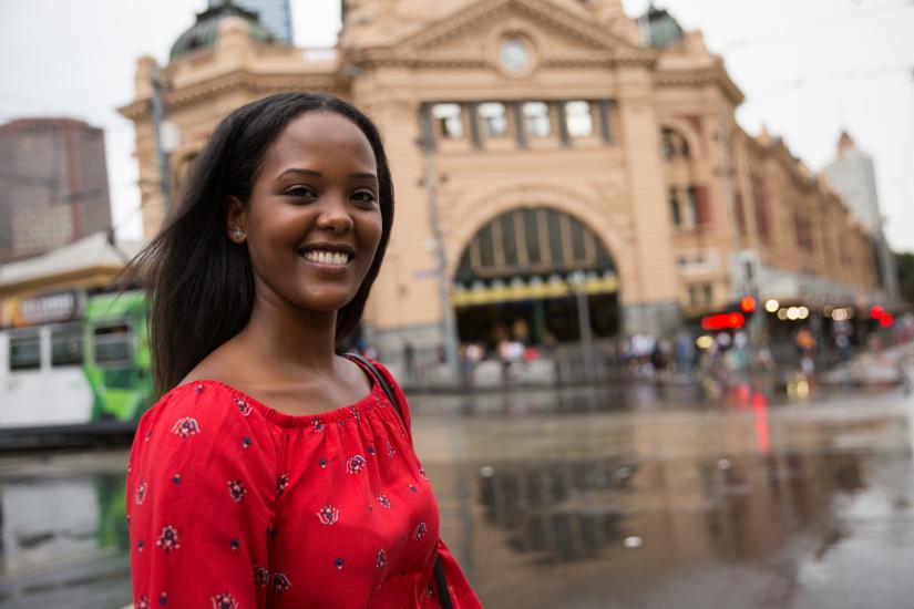 Happy Young Woman Enjoying Melbourne