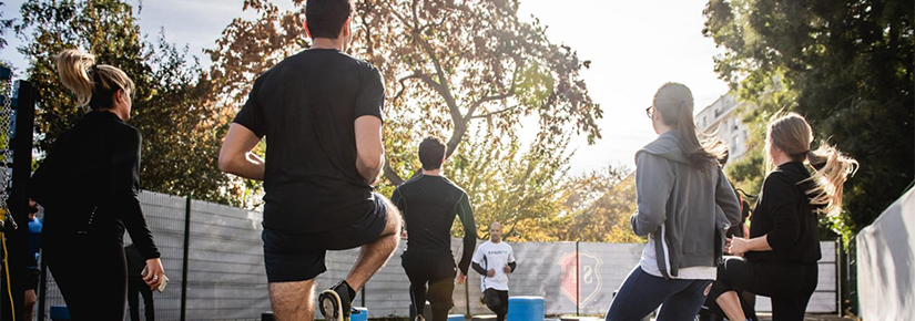 Group of people exercising outdoors