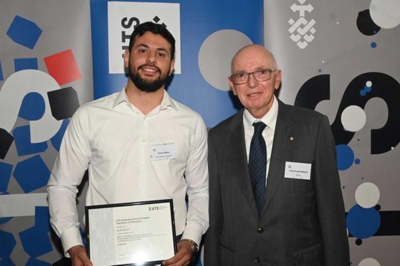 Elias Helou, recipient of the 2023 Frank Martin Scholarship, with Professor Frank Martin