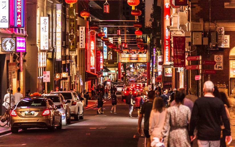 Melbourne, Victoria, Australia, March 7th 2019: The many signs, lights and lanterns in the chinatown area in the centre of Melbourne in the early evening. By Adam Calaitzis