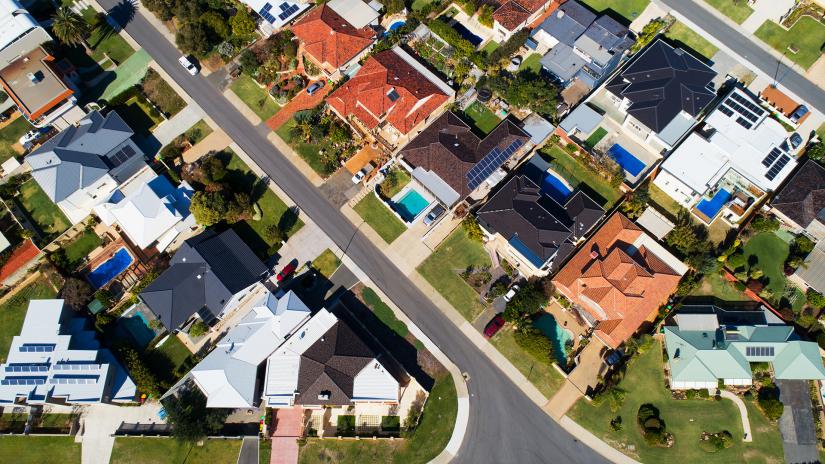 Aerial shot of houses