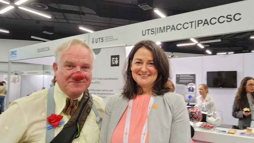 Associate Professor Michelle DiGiacomo with Archie the Laughter Care Practitioner