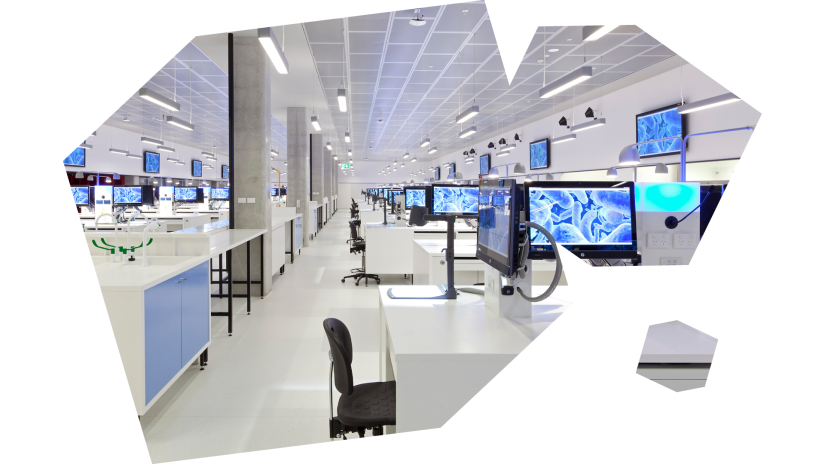 An empty and extremely large super laboratory for science students