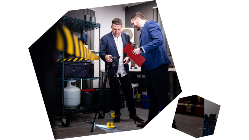Two academics working in the UTS Crime Scene Simulation Lab