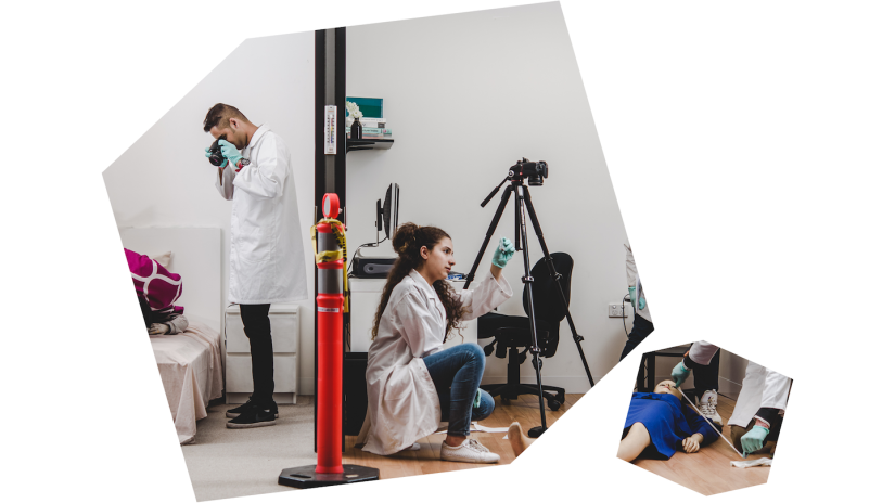 Students working in crime scene simulation lab at UTS