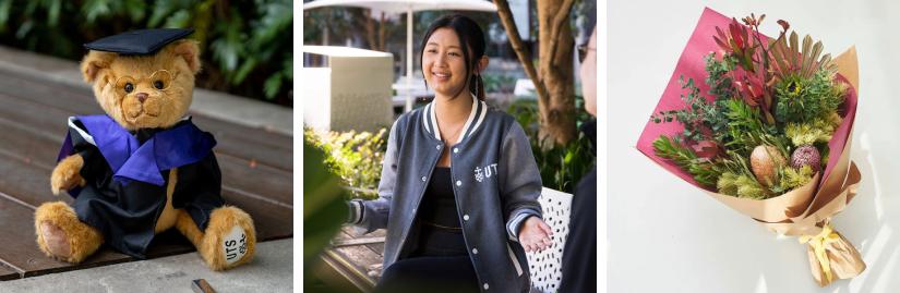 UTS Graduations Gift - Bear Franky, Varsity Jacket and Flowers