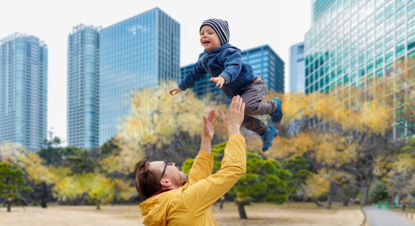 baby in the park with dad