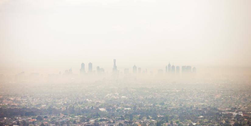 City skyline covered by bushfire smoke