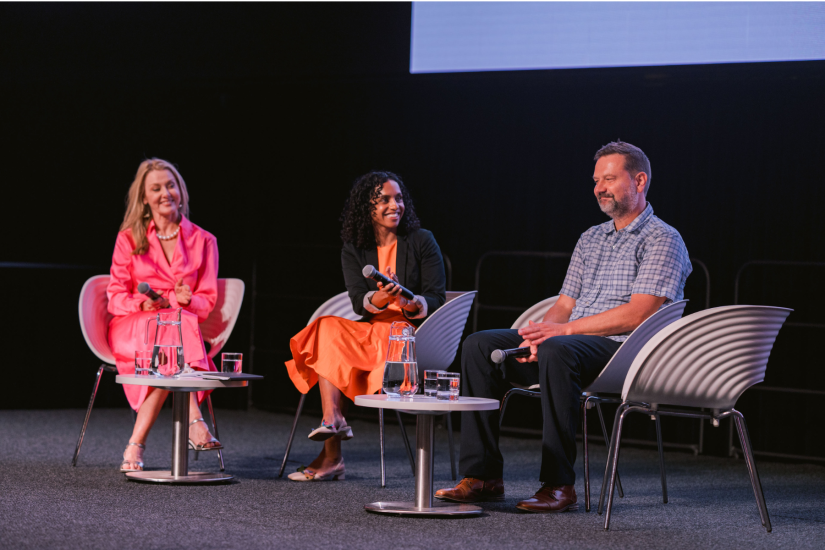 Photo of panellists Anna Funder, Ramona Vijeyarasa, and Peter Siminski.