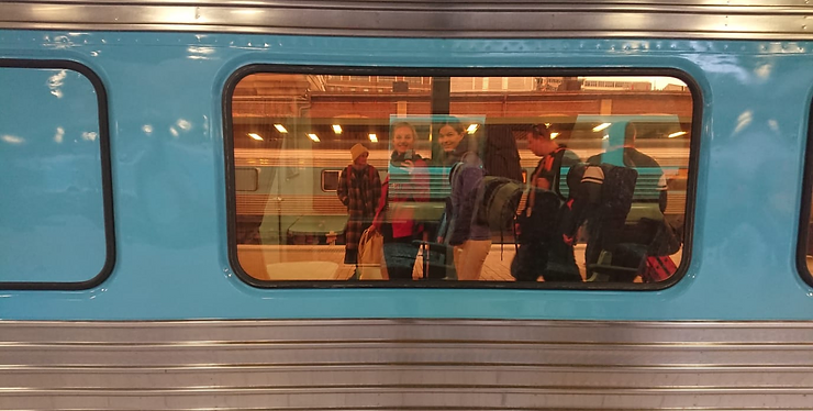 Students traveling by train