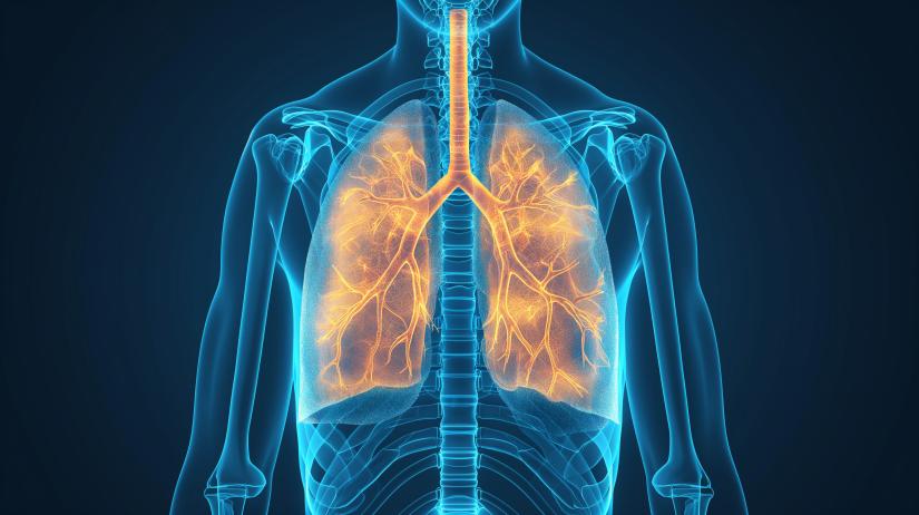 X-ray graphic highlighting the human respiratory system. Adobe Stock