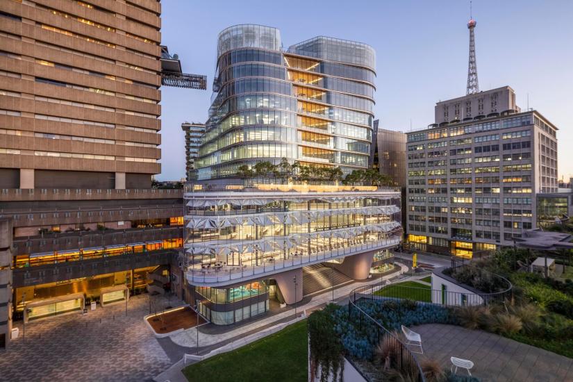 Wide shot of UTS campus including UTS Tower and Building 2.