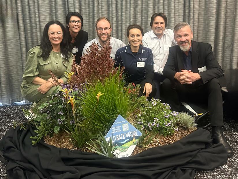 Professor Anna Cristina Pertierra (Associate Dean, Research, Faculty of Design, Architecture and Building), Professor Jua Cilliers (Head of the School of Built Environment and Founding Member of the Green Infrastructure Lab), Germain Briand (Urban Canopee), Fanny De Busserolles (Conservation Volunteers Australia), Peter Casimaty (Plantabox & Portagrass),and Associate Professor Fraser Torpy, School of Life Sciences.