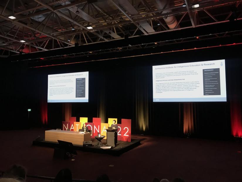 Dr Kirsten Thorpe presenting at the ALIA National Conference 2022, Canberra.