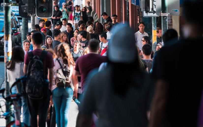 Stock picture of a crowded footpasth in central Sydney