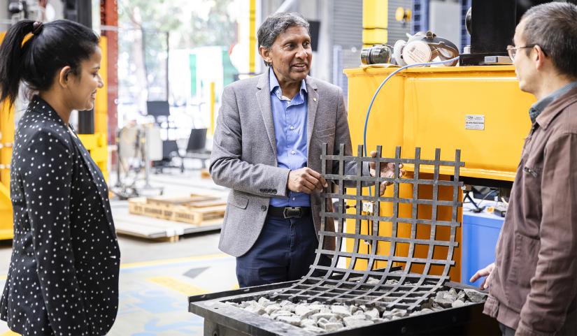 Photo of Buddhima Indraratna with rubber shock absorber