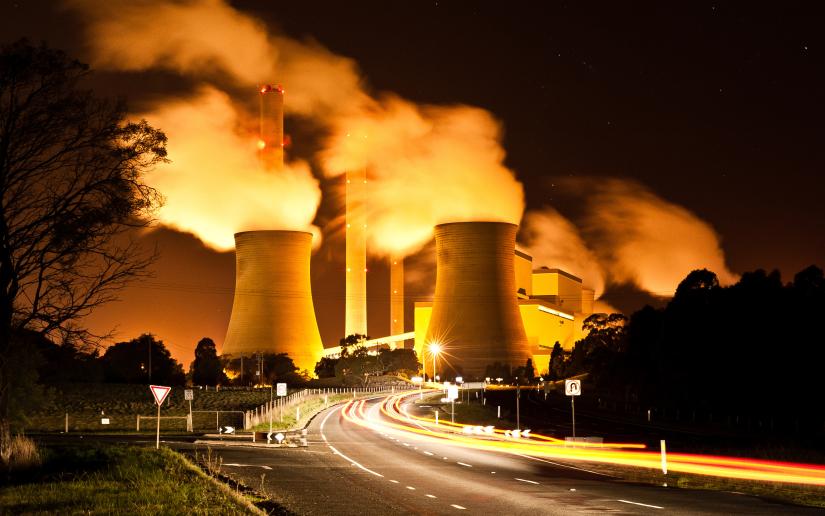 Stock picture of an Australian brown coal fired power station at night