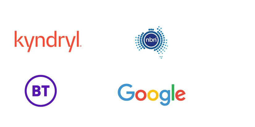 kyndryl, NBN, BT and Google logos