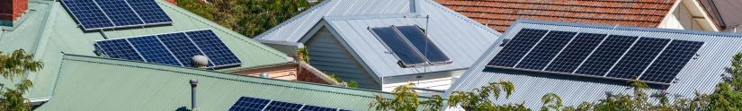 Suburban rooftop with solar panels