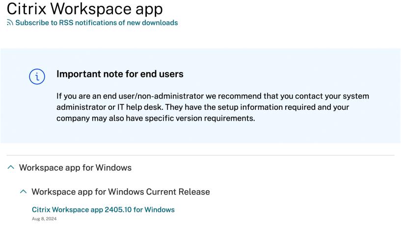 Screenshot of Citrix Workspace download