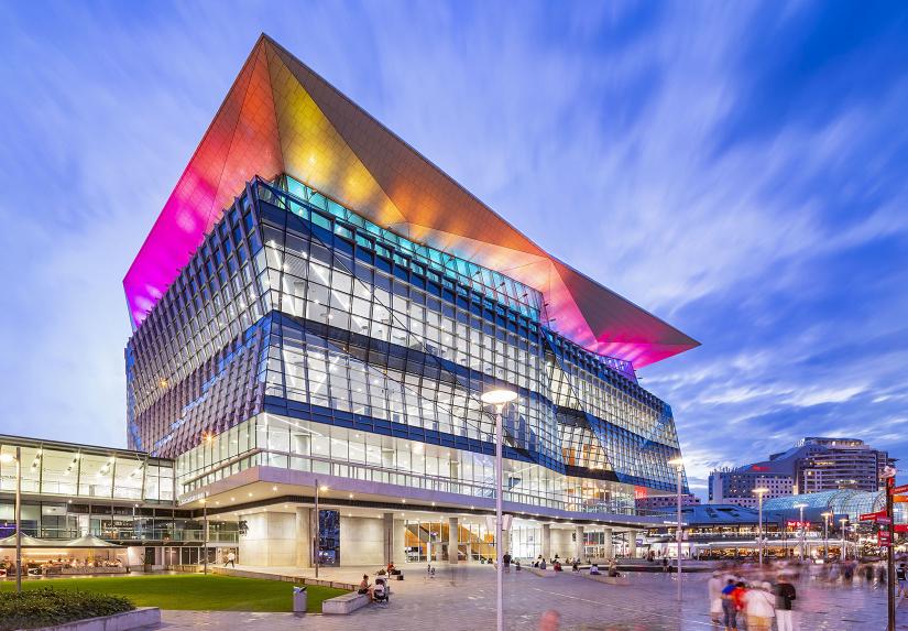 International Convention Centre, Sydney. Coloured display image on roof.