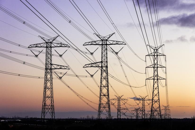 power lines at sunset