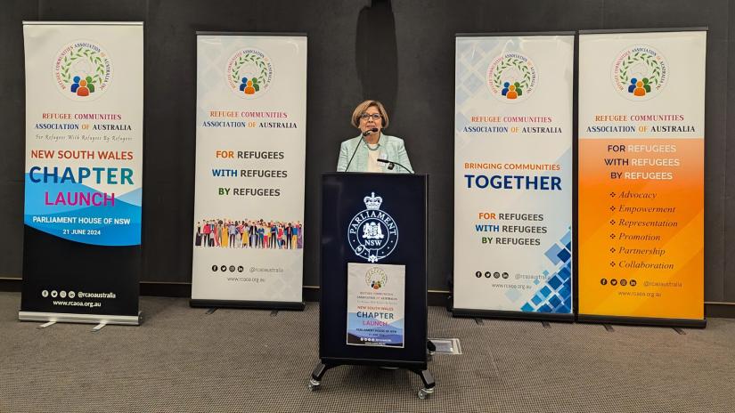 RCCAA NSW chapter launch: Woman speaking at podium