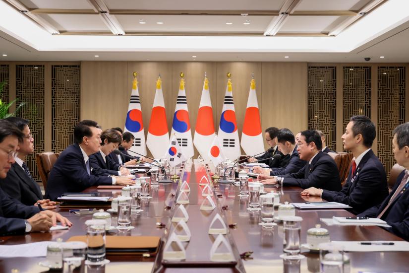 South Korean President Yoon Suk Yeol and Japanese Prime Minister Kishida Fumio hold talks during a summit at the presidential office in Seoul, South Korea on September 6 2024 (Prime Minister’s Office of Japan)