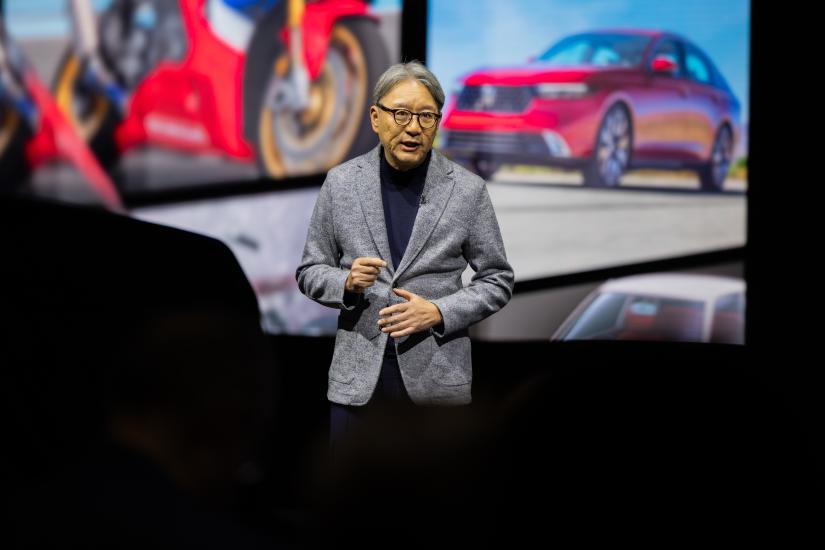 Honda head Toshihiro Mibe gives a speech at a press conference during the 2024 CES trade show, held at the Las Vegas Convention Center in Nevada, USA on January 9 2024 (Jay Hirano / Shutterstock)