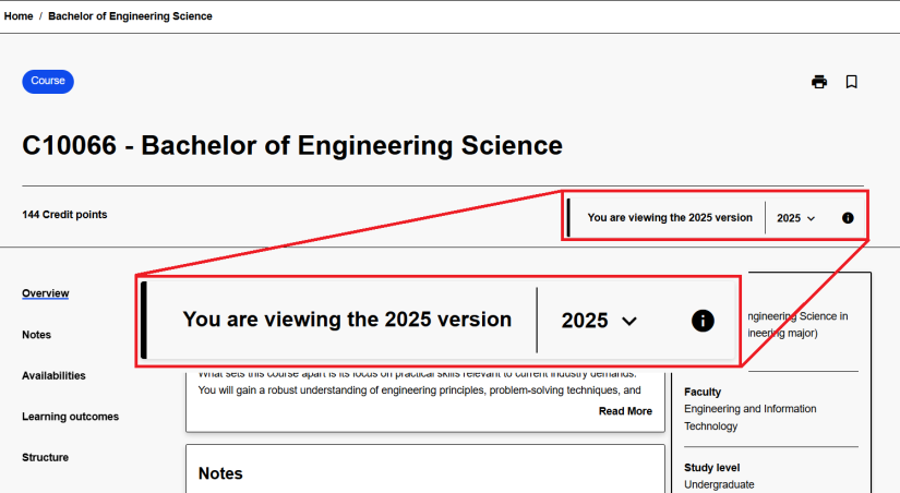 The drop down year selection function is in the top right hand of the course page.