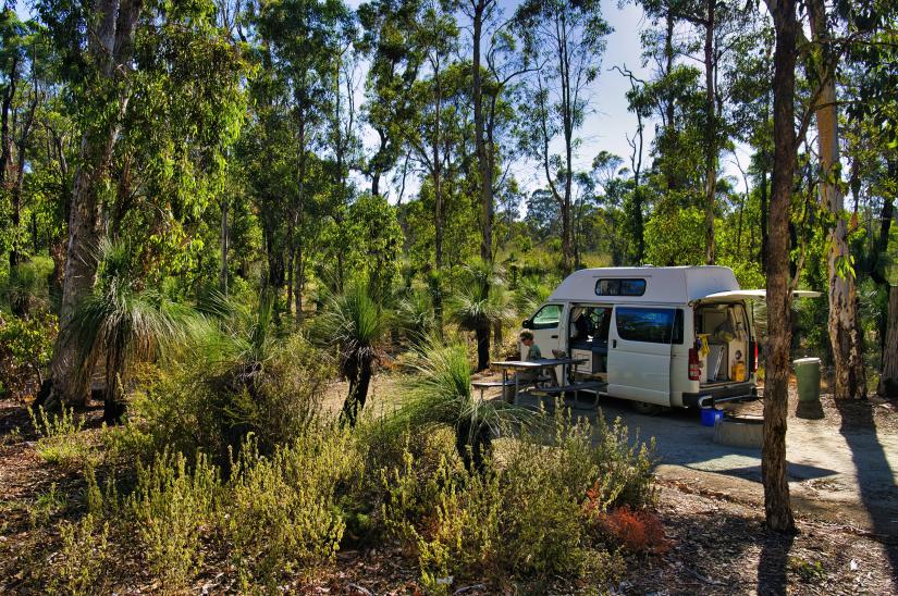 Camping with a small rv in Avon Valley National Park in WA. Image Adobe Stock