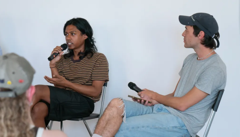 Akil Ahamat and Sebastian Henry-Jones in conversation as part of Extinguishing Hope, West Space, Collingwood Yards, courtesy West Space. Photo: Machiko Abe