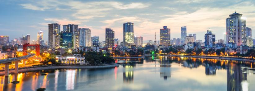 Aerial skyline view of Hanoi. Hanoi cityscape at twilight By Hanoi Photography