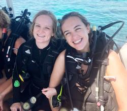 Velvet-Belle and a friend wearing scuba diving equipment