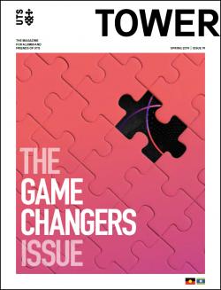 Cover page of Tower Issue 19 featuring a pink gradient jigsaw puzzle with a single piece missing