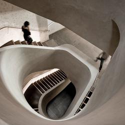 People using the Building 7 stairs