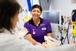 Nursing student in critical care lab session