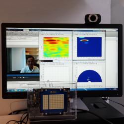 Device for integrated miniature video and radio sensing in front of a monitor