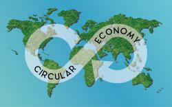 World map and words "circular economy"