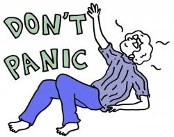 Person falling with text next to the saying don't panic