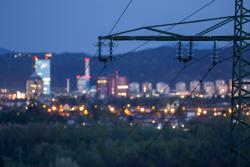 High power electricity poles in urban area