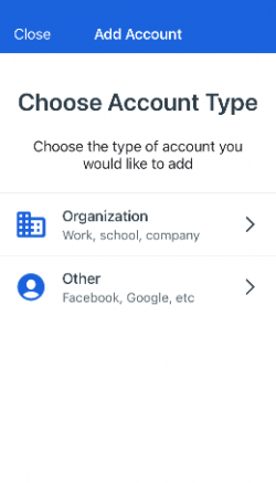 Screenshot of Okta Verify add organisation