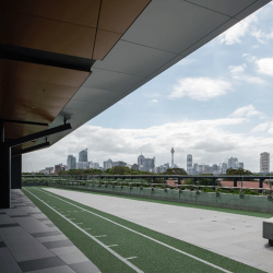 UTS Moore Park rooftop terrace with the CBD skyline in the distance