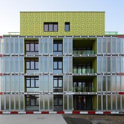 Modern looking building, green roof