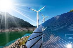 A solar panel and a wind turbine