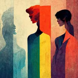 Silhouetted colour slices of people