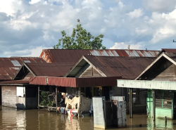 Homes in flooded area