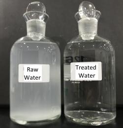 Photo of raw and treated water