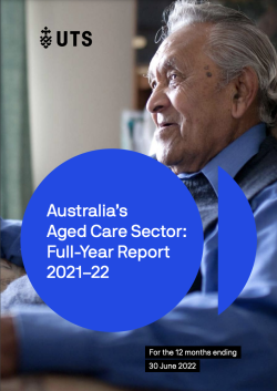 Report cover text: Australia's Aged Care Sector Full-Year Report 2021-22. For the 12 months ending 20 June 2022