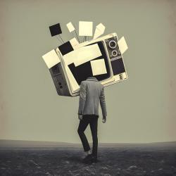 a head in a tv set